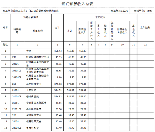 普定县精神病医院2024年度部门预算信息公开